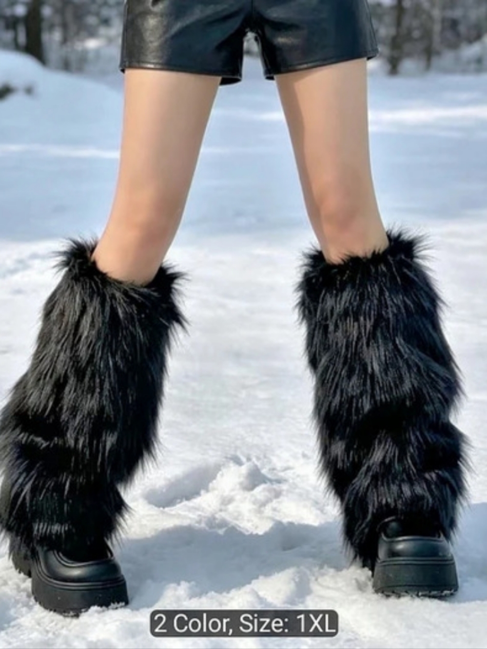 Black Faux Fur Winter Leg Warmers